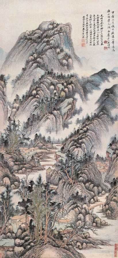 王时敏 甲寅（1674年）作 浅绛山水 立轴
